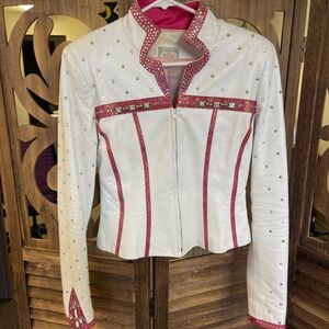 Elegant Western White and Pink Custom Lambskin Leather Show Jacket